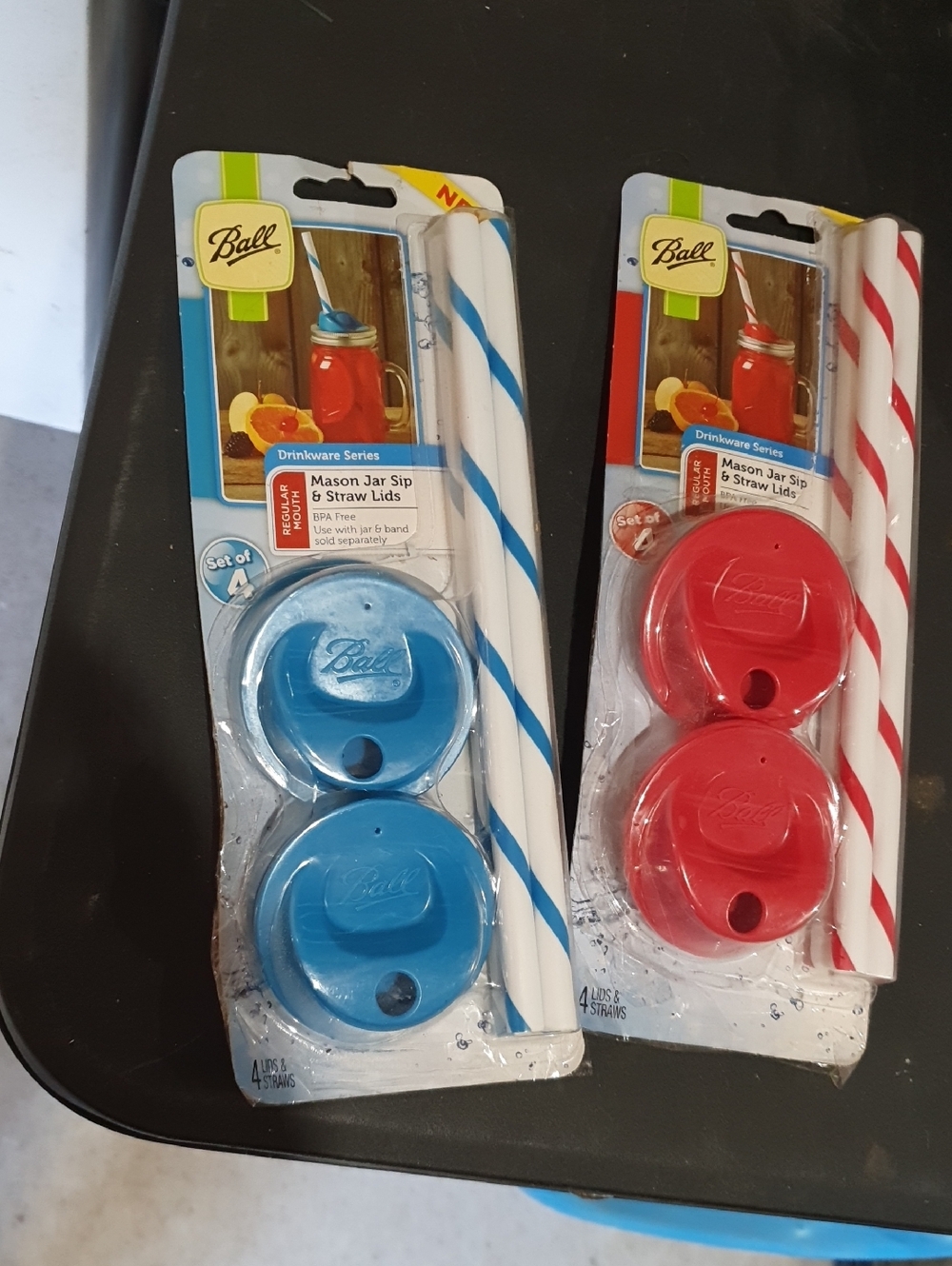 Ball Mason Jar Sip & Straw Lids - Blue and Red Sets